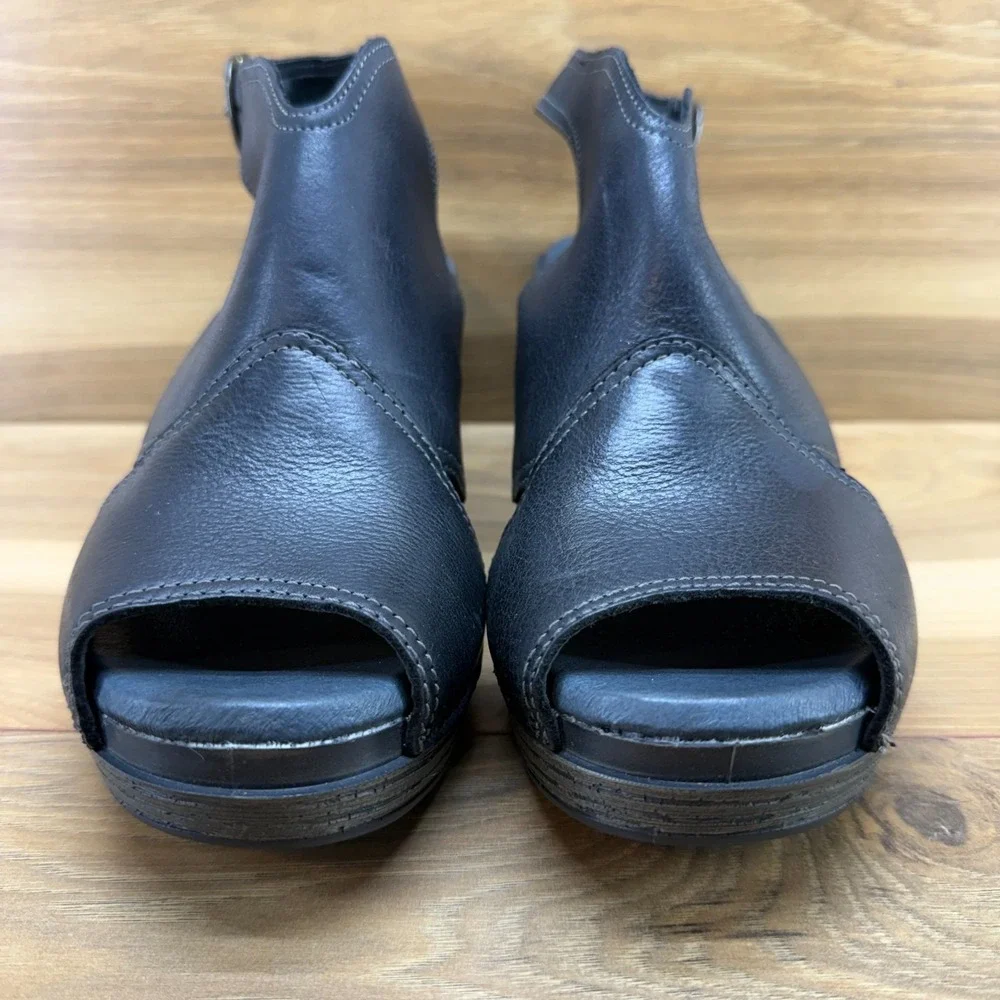 DANSKO Vanda Wedge Sandals Peep Toe 11‎ EU 41 Black Leather Walking Vacation